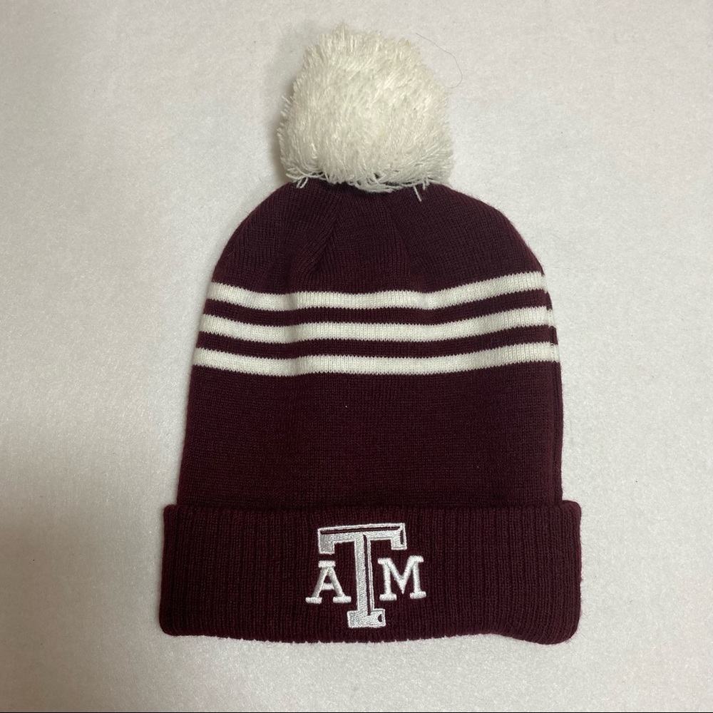 ATM Adidas Beanie Cap with a Pom Pom burgundy and white NWOT